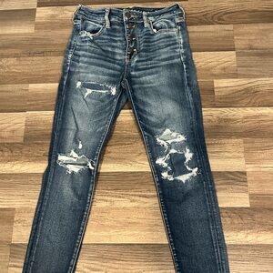 American Eagle Outfitters Dark Blue Distressed Skinny Jeans